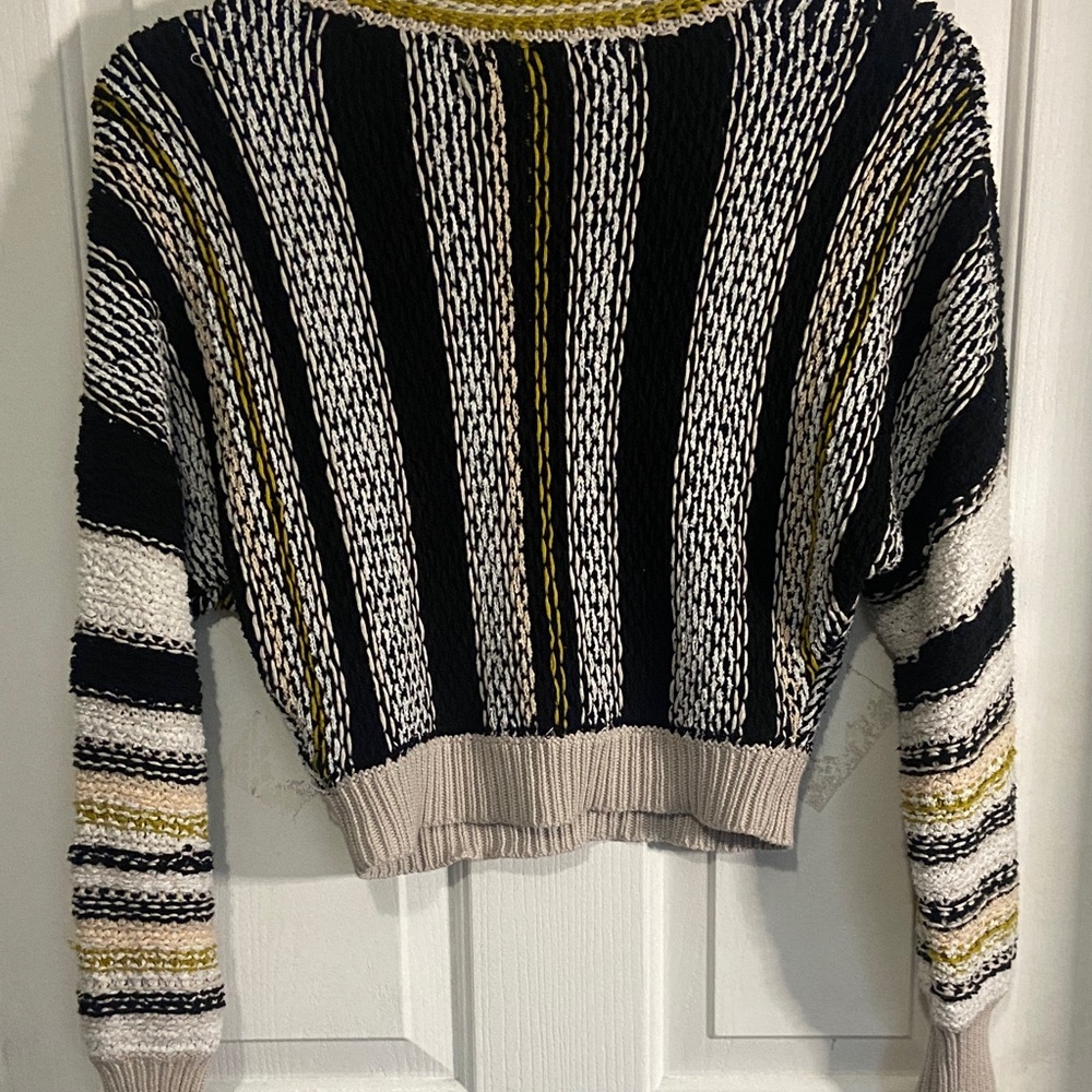 Free People Black, White & Gold Striped Crewneck Sweater - Picture 5 of 5